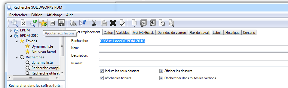 Favoris de recherche SOLIDWORKS PDM Pro