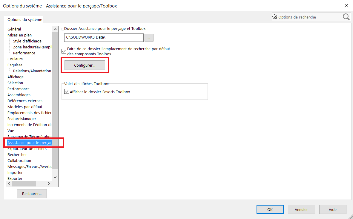 SOLIDWORKS Toolbox 0 - Menu SOLIDWORKS - Options - Configurer Toolbox