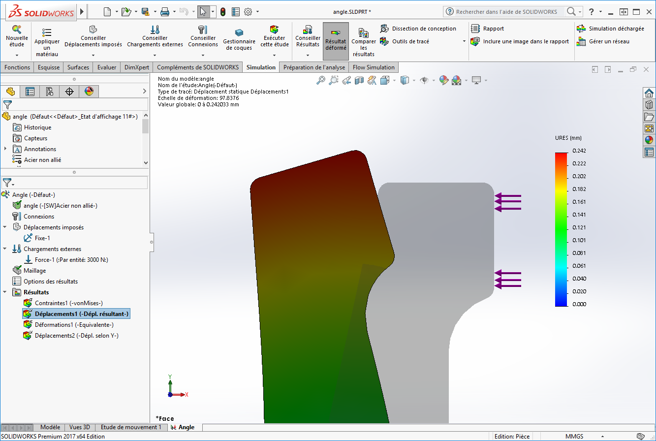 ANGLE DE DÉFORMATION SOLIDWORKS SIMULATION :