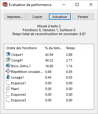 temps de reconstruction sur solidworks