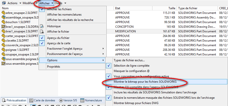 personnalisation des menus solidworks PDM pro